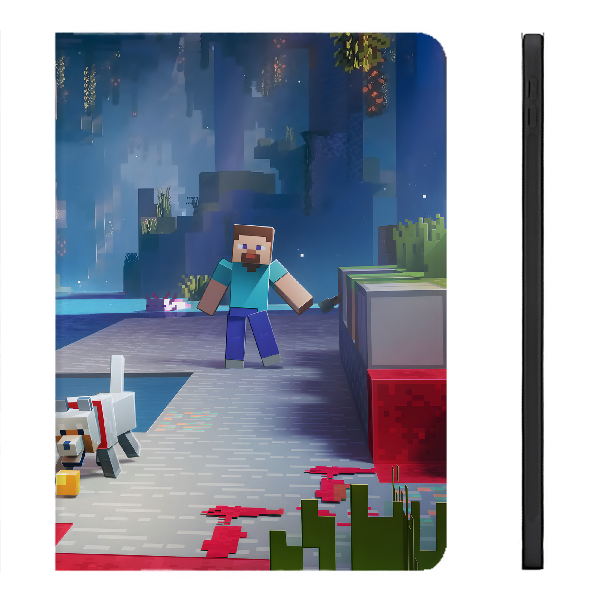 （画像用） マインクラフト ブロックの世界 Minecraft MC Block world IPadケース ペンホルダー付き ブックスタイルデザイン